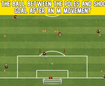 Driving the ball between the poles and shooting on goal after an M movement | Coach Sante
