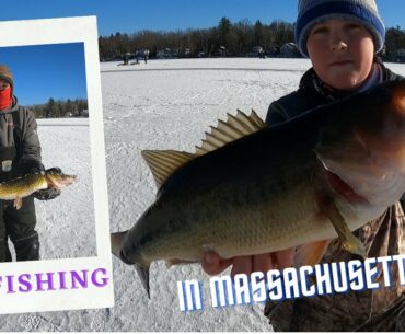 Ice Fishing Adventures with Skoolie Disc Golf in Massachusetts 2021- lots of fish species caught!!!!