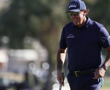 Phil Mickelson makes par from the water at Cologuard Classic