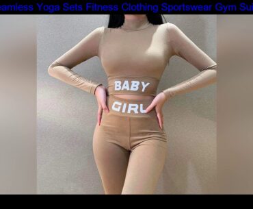 Women Seamless Yoga Sets Fitness Clothing Sportswear Gym Suits Crop Tops Long Sleeve Shirts High Wa