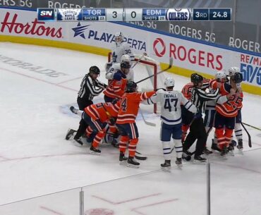 NHL Fight - Maple Leafs @ Oilers - Archibald vs Dermott - 01 03 2021