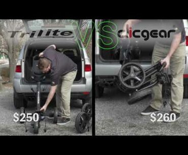 Clicgear Model 3.5+ VS. Trilite Golf Push Cart - Unfolding & Securing Golf Bag