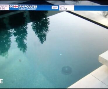 Rory McIlroy’s ball lands in someone’s pool...
