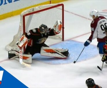 John Gibson Flashes The Leather On Nathan MacKinnon