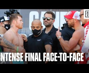 Canelo & Billy Joe Saunders Have INTENSE Staredown, Canelo Refuses To Back Down