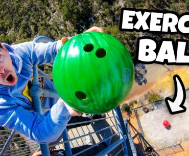 Bowling Ball Vs. GIANT 6ft Exercise Ball from 45m! (Huge Bounce)