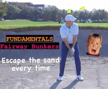 Bunker Fundamentals. How to hit a fairway bunker shot. Dig feet. Grip down. Ball back. #golftips