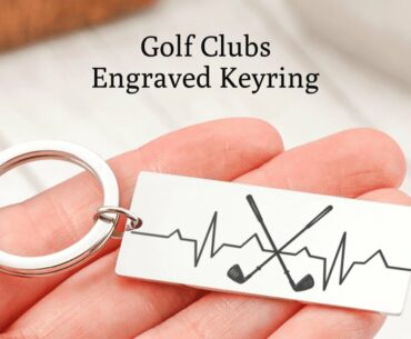 Golf Clubs Engraved Heartbeat Keyring Personalized Gift for Golfers