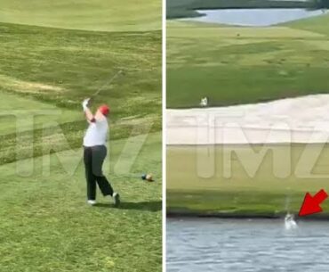 Trump golf video | Trump Hits Golf Ball Into the Water in Feeble Swing on Own Course