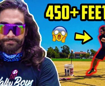 FORMER DIVISION 1 STAR TESTS HOW FAR HE CAN HIT A BASEBALL!! (450+ Feet)