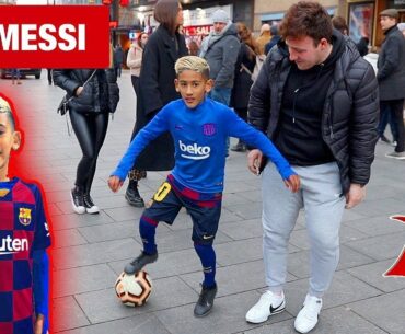 9 year old KID MESSI playing FOOTBALL in LONDON !? (PUBLIC NUTMEGS CHALLENGE)