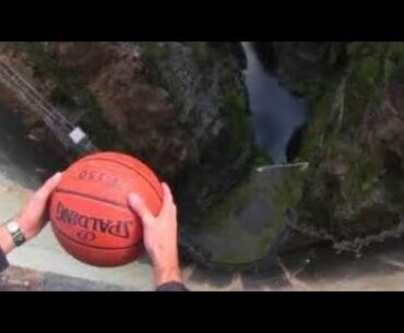 What Happens When a Spinning Basketball is Thrown Off a Dam!