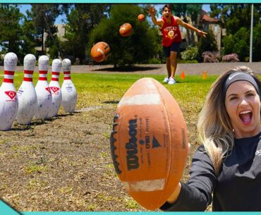 FOOTBALL BOWLING TRICK SHOT BATTLE vs JENNA BANDY!