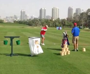 Chinese Golfer Shanshan Feng warming up at the 2014 Omega Dubai Ladies Masters