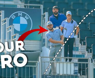 Golfer HITS shot from the GRANDSTAND!