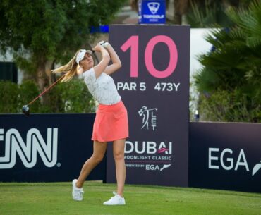 Olivia Cowan shoots 65 (-7) to put herself in third place after the first 18 holes in Dubai