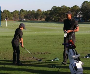 Tiger and Charlie Woods’ range session before the Pro-Am at PNC Championship