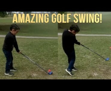 6 Year Old with Over the Top Miracle Golf Swing!