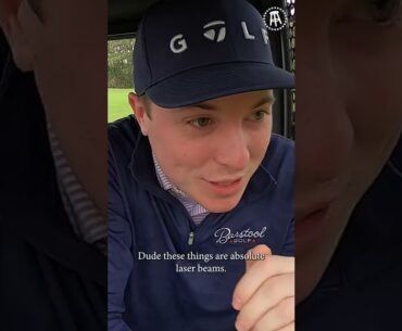 Collin Morikawa launches golf balls at Frankie & Trent while they drive a range picker
