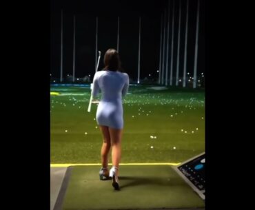 Golf Girl in Pumps Smokes One Over the Fence #golf #golfswing #golfgirl