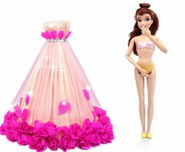 Disney Princess Dress Up 💖 DIY BELLE Pink Rose Flower Dress Play Doh