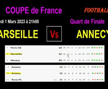 MARSEILLE - ANNECY : Quart de finale de la coupe de France, match de football du 01/03/2023
