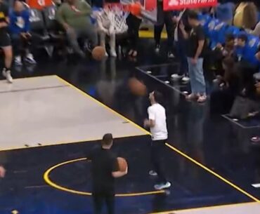 Stephen Curry pregame full court tunnel shot hits ball boy straight in the head 😬