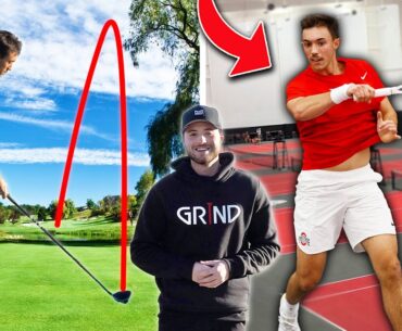 Giving a D1 Tennis Player a Golf Lesson - (VERY IMPRESSIVE!)