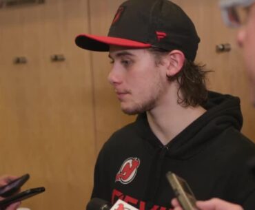 Devils react in the locker room following a 2-1 OT win over the Rangers in Game 3 | NEW JERSEY DEVIL