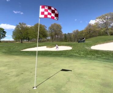 High soft bunker shot techniques and strategies for the 11th hole at GlenArbor Golf Club.