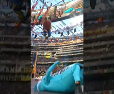 Logan Paul frog splash to KSI the PRIME bottle! #wrestlemania