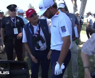 Cameron Young CRAZY shot that lands perfectly in golf cart