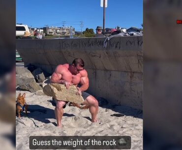 Bodybuilder Lifting Massive Rock from the Beach ..