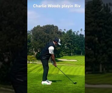 Charlie Woods hitting a fairway wood tee shot @ Riviera  #golf #golfswing #usopen #tigerwoods