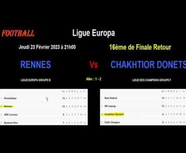 RENNES - CHAKHTIOR DONETSK : 16ème de Finale Retour de la Ligue Europa, match du 23/02/2023