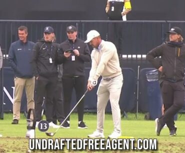 Bryson DeChambeau distracted by guy hacking his lungs out on the practice range at The Open