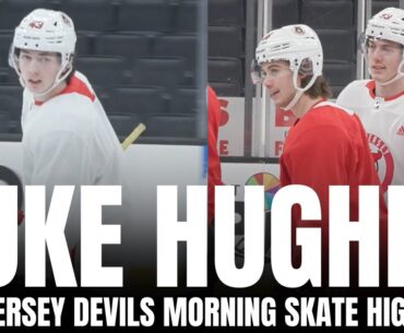 The First Look of Luke Hughes Skating With Brother Jack Hughes at New Jersey Devils Practice