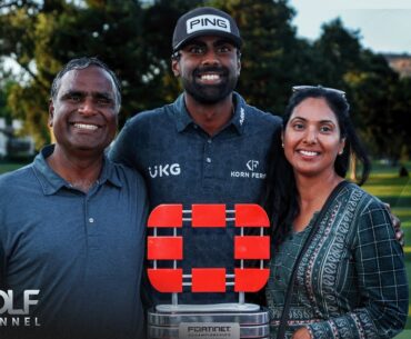 Sahith Theegala celebrates with parents after winning Fortinet Championship | Golf Channel