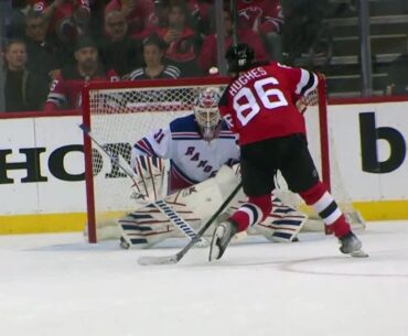 Jack Hughes' 1st playoff goal is a penalty shot