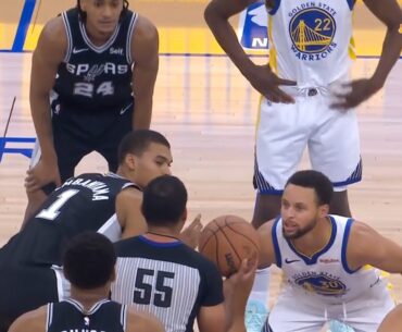 Stephen Curry vs Victor Wembanyama jump ball at start of Warriors vs Spurs 😂