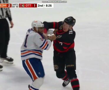 Evander Kane and Brady Tkachuk in a matinee tussle