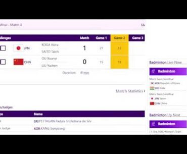 🔴China vs Japan | Semifinal Men's Badminton Asian Games 2023, Siaran Langsung BWF LIVESCORE