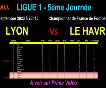 LYON - LE HAVRE : match de football de la 5ème journée de Ligue 1 - Saison 2023-2024
