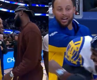 Steph Curry, LeBron James, and Anthony Davis having some fun together postgame