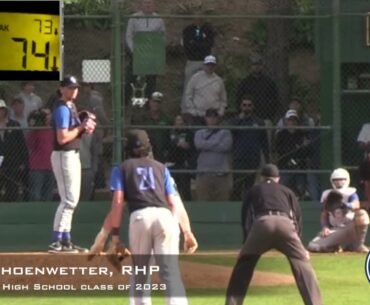 Cole Schoenwetter Prospect Video, RHP, San Marcos High School Class of 2023, CF Cam vs Santa Barbara