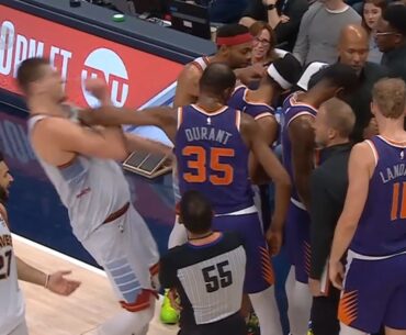 Kevin Durant pushes Nikola Jokic away from Suns huddle and gets tech in Game 5