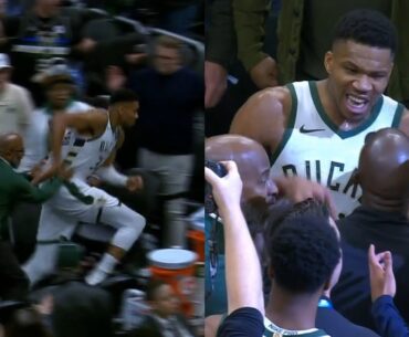 Giannis Antetokounmpo chases the Pacers for taking the game ball after he scored 64