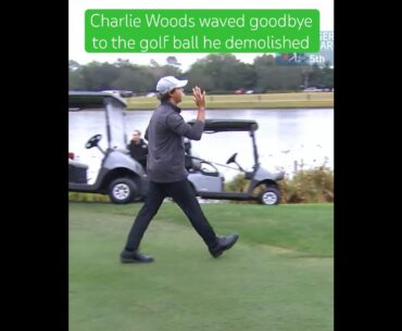 Charlie Woods waved goodbye to the golf ball he demolished #short