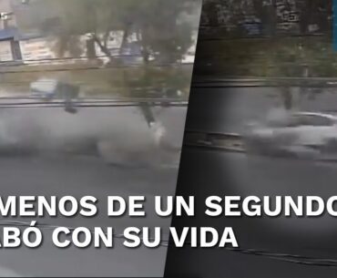 IMPACTANTE: Captan momento exacto de choque de automovilista, auto quedó destrozado