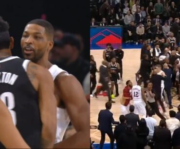 Tristan Thompson ejected for bumping Nic Claxton to floor and it gets heated 👀